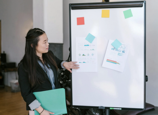 Woman Standing in Front of a Business Planning Board